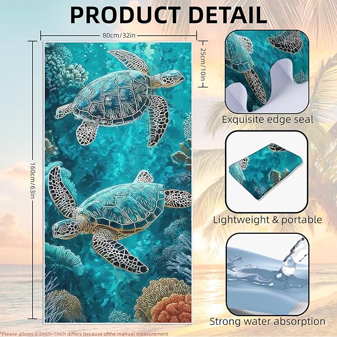 2 Pack Car Towel Seat Covers with Storage Bag, Multifunctional Towel for Gym Outdoor Sport, Picnic, Beach, Pet Dog Travel,Non-Slip Washable Car Seat Protector (Sea Turtles)
