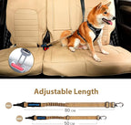 IOKHEIRA Dog Seatbelt, Universal Reflective Bungee Dog Car Harness with Hook Latch & Seatbelt Buckle, Swivel Aluminum Carabiner, Green