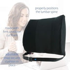 Core Products Sitback Rest Cushion Lumbar Support for Lower Back & Office Chair, Adjustable Strap Contoured Foam, Black - 13" x 14" x 5", Made in the USA
