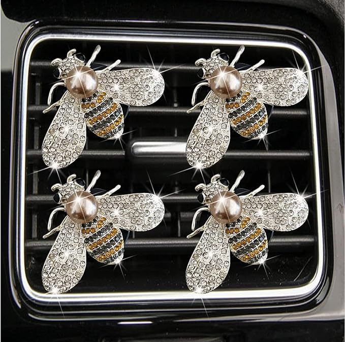 4 Pcs Bling Bee Air Vent Clips,Crystal Bee Car Air Fresheners Vent Clips Car Diffuser Vent Clip Rhinestone Diamond Bee Car Decoration Car Interior Decor Bling Car Accessories,Interior Accessories