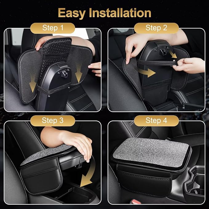 Bling Center Console Cover Fit for Toyota Corolla Cross with 2 Storage Bags Fully Diamond-Studded Style Center Console Armrest Cover with Total Protection(Silver Diamond)