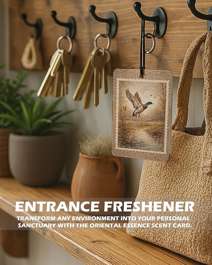 Vintage Rustic Wildlife Citrus Car Air Freshener 4 Pcs, Deer Duck Hunting Dogs Hanging Air Freshener for Cars Cabin Bathroom Books Decor, Lake House Accessories Gifts for Women Men