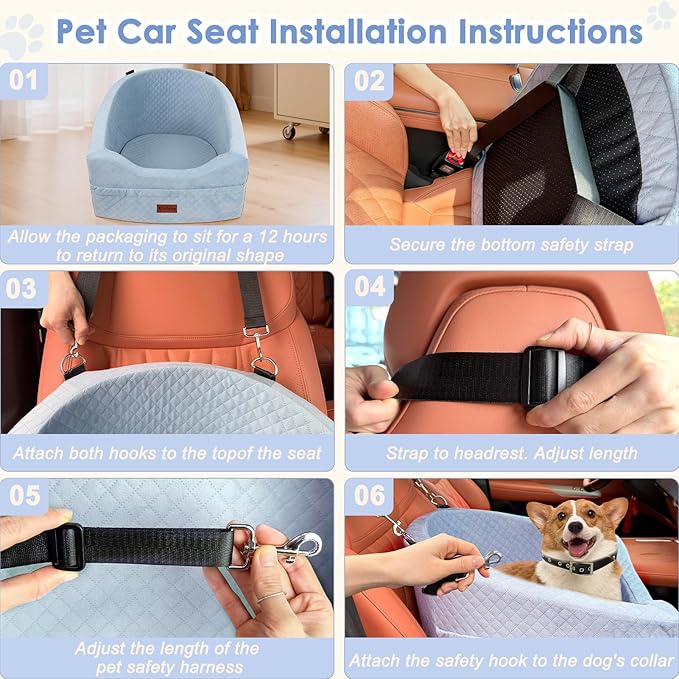 Vivifying Dog Car Seat for Small & Medium Dogs, Detachable & Washable Booster Seat for Pets Up to 30lbs, Travel Bed with Storage Pockets and Safety Belt – Gray