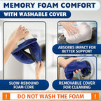 Neck Pillow for Plane Travel – 4-in-1 Kit | Adjustable Blue Memory Foam Neck Support Pillow, Eye Mask, Earplugs, & Cover | Cozy, Washable Cotton Cover with Secure Buttons – Comfort Traveling