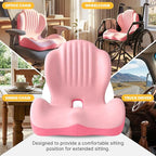 Ergonomic Seat Cushion, Office Chair Seat Cushions with L-Shaped Integrated Design, Memory Foam Orthopedic Cushion with Coccyx Hollow, Lumbar Support & Tailbone Pain Relief for Long Sitting (Pink)