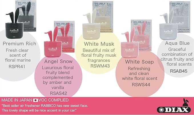 Rabbico Sweet 3 Packs, Rabbit lovely ears shape for Car, Home, Office Air Freshener White Musk Scent - Beautiful mix of floral fruity musk fragrances