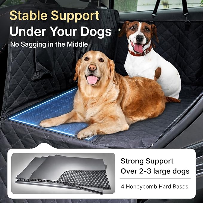 Back Seat Extender for Dogs, Semi-Hard Bottom Car Seat Cover for Dog, Waterproof & Anti-Scratch, Upgraded Support, Easy to Install and Clean, Fits Compact SUVs Only