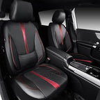 CAR PASS Nappa Leather Two Front Car Seat Covers, Water Resistant Faux PU Leather Seat Covers, 3D Foam Support Automotive Seat Covers Comfortable & Durable Universal Fit for Cars SUV Truck, Black Red