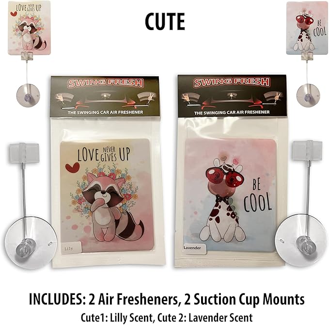 2PCS Car Air Fresheners | The Air Freshener That Swings Back And Forth | Cute | Scents Include, New Car, Forest Fresh, Black Ice, Lemon, Cherry, Lilly and Lavender (Cute)