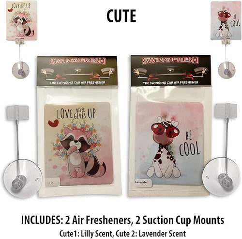 2PCS Car Air Fresheners | The Air Freshener That Swings Back And Forth | Cute | Scents Include, New Car, Forest Fresh, Black Ice, Lemon, Cherry, Lilly and Lavender (Cute)