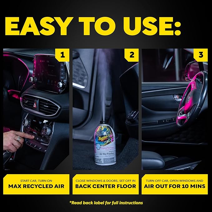 Meguiar's Car Air Refresher Odor Fighting Mist,Tropical Rainforest, Long-Lasting Car Freshener Fights Strong & Unwanted Smells Renewing Interiors with a Luxurious & Refreshing Scent, 2 oz Aerosol
