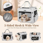 Extra Large Cat Carrier for 2 Cats Collapsible Soft Pet XL Crate for Large/Medium Cats 20lbs Car Travel Portable Bag with Water Bottle Slot For Long Trips (Beige, 24.0"L x 16.5"W x 16.5"H)