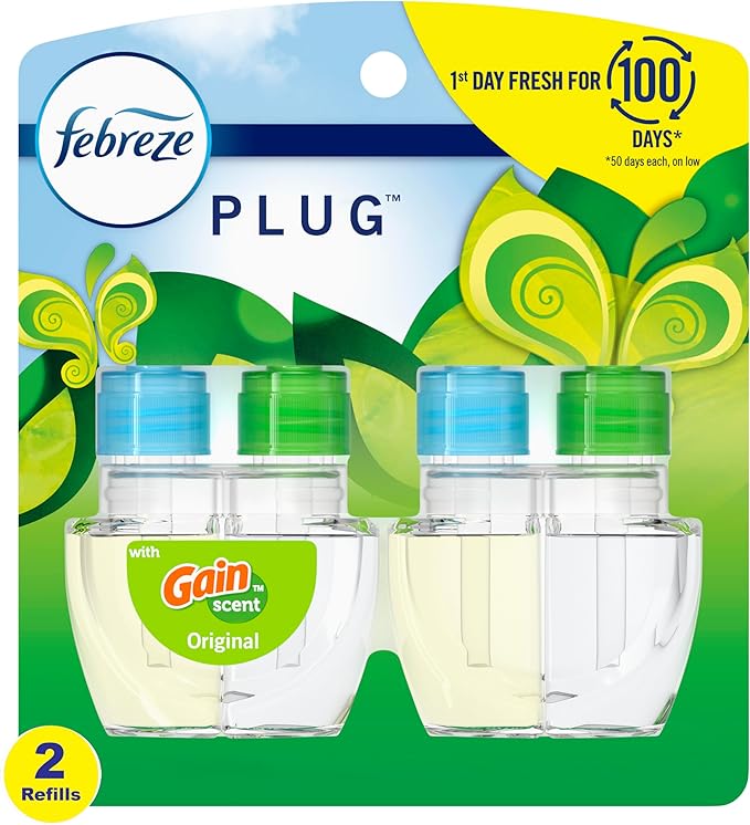 Febreze Plug in Air Freshener and Odor Eliminator, Scented Oil Refill, Gain Original Scent, 0.87 Fl Oz (Pack of 2)