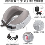 Travel Pillow for Airplane Memory Foam - Neck Support Travel Pillows for Sleeping, Traveling, Car, Home - Adult Flight Pillow Kit with Sleep Mask, Earplugs, Breathable Cover Machine Washable, Gray
