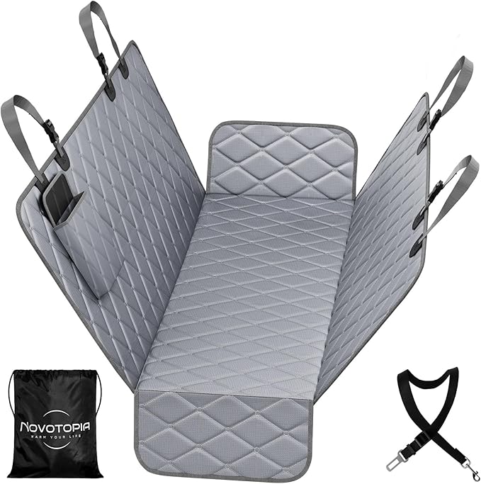 Dog Car Seat Cover for Back Seat 100% Waterproof, Long-Lasting and Soft Nonslip Backseat Cover for Cars, SUVs and Trucks, 600D Oxford Fabric, Grey, Standard (54" W x 59" L)