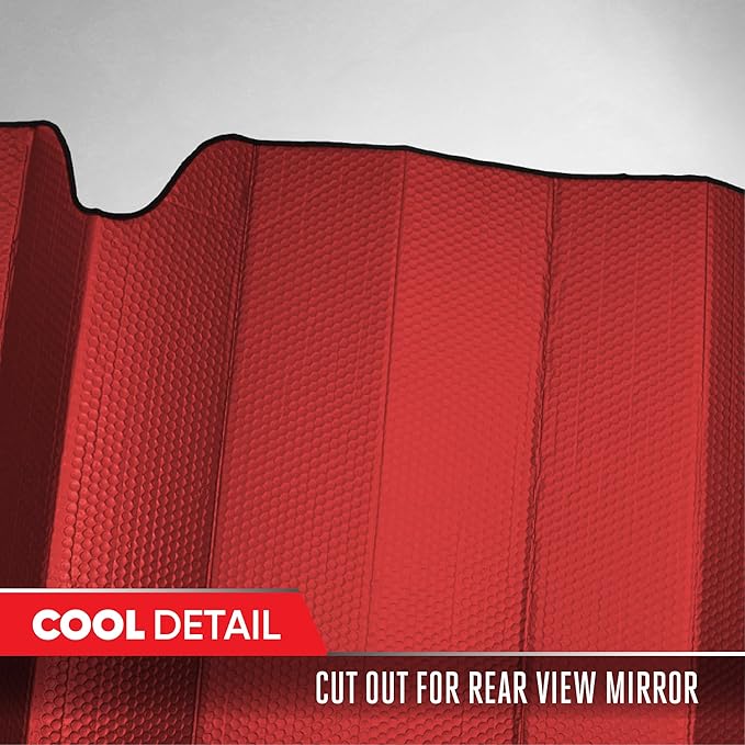Motor Trend Red Accordion Folding Car Windshield Sun Shade - Blackout Sun Visor for Car Windshield - Foldable Jumbo Sunshade and Front Window Truck Sun Screen for UV Sun Protection - 66 x 27