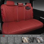 CAR PASS Bling Diamond Burgundy Leather Car Seat Covers Full Sets Interior Sets, Waterproof Shining Glitter Sparkly Crystal Universal Armrest Fit Automotive Truck SUV Cute Women Girl, Red Rhinestone