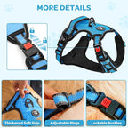 FURRYFECTION Plaid Dog Harness for Large Dogs, Reflective No Pull Adjustable Pet Vest with Front Clip, Leash, Easy Control Handle and Seat Belt, Blue, XL