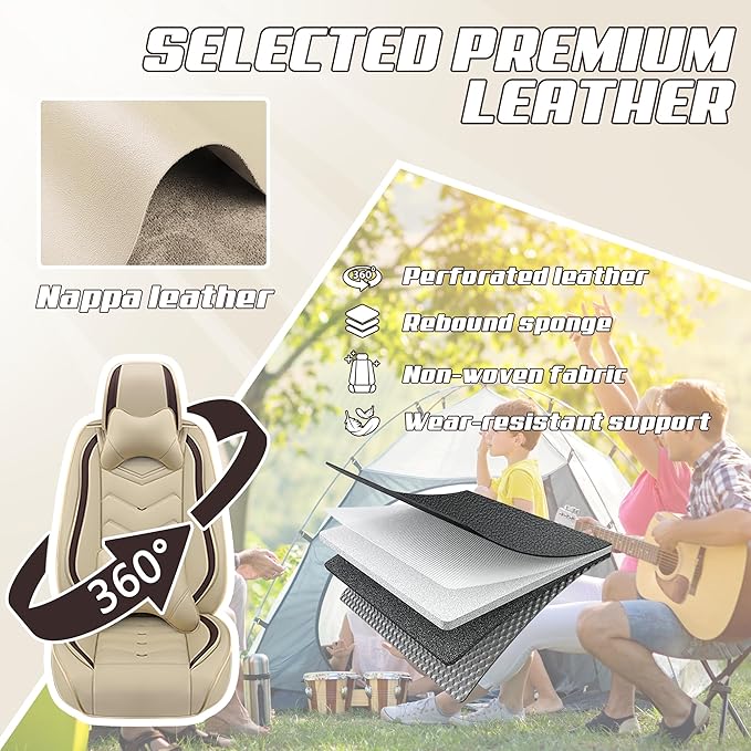 Car Seat Covers Fit for Toyota rav4 2000-2026, Stylish Sport Seat Covers, Waterproof Wear-Resistant Premium Nappa Leather Car Seat Cover.(2 Pcs Front with Pillow/Beige)