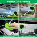 XINDELL 29-inch Windshield Cleaner Tool – Car Interior Window Cleaning Kit with Extended Long Handle & 4 Microfiber Pads, Auto Wiper Windshield Brush for Car, Trucks, SUVs, RVs & Home