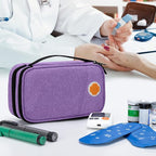 CURMIO Insulated Insulin Cooler Travel Case, Double Layer Diabetic Supplies Storage Bag with Detachable Pouches for Diabetic Medication and Ice Packs, Purple, Empty Bag Only