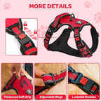 FURRYFECTION Plaid Dog Harness for Large Dogs, Reflective No Pull Adjustable Pet Vest with Front Clip, Leash, Easy Control Handle and Seat Belt, Red, L