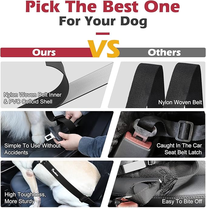 Pawaboo 2-Pack Dog Car Seatbelts, Universal Pet Safety Belts with 360° Rotatable Hook, Chew-Proof Nylon & PVC Dog Car Restraints, Adjustable Dog Seat Belt Leashes for Cars, 20", Black