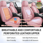 Chezope Car Seat Covers Full Set, Pink Leather Seat Covers, Breathable Front and Back Car Seat Protectors, Wear-Resistant Seat Covers Universal Fit for Most Cars SUV Truck (Pink-Stripes-A, Full Set)