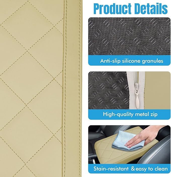Hovom Car Center Console Armrest Pillow, 12.6"×7.87"×1.97" Leather Arm Rest Cover for Cars, Soft Comfortable Auto Armrest Cushion Pad, Vehicle Middle Console Cover, Car Accessories (Beige)