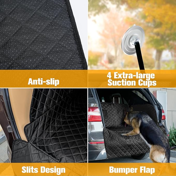 PETICON SUV Cargo Liner for Dogs, PU Leather Waterproof Pet Cargo Cover for SUVs Sedans Vans with Bumper Flap Protector, Scrachproof Non-Slip Large Size Dog Seat Mat Universal Fit