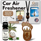 Personalized Car Air Freshener, Wood Diffuser and Fragrance Oil Set, Custom Message, Rearview Mirror Charm, Bigfoot Believe, Sasquatch, Auto Accessory for Men or Women (Coconut Dreams)