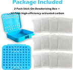2 Pack Stick On Deodorizing Box, 12 Pack Odor Removing Refills for Trash Can, Activated Charcoal Odor Eliminator for Indoor Kitchen Trash/Diaper Pails/Wardrobe/Shoe Cabinet (Blue)