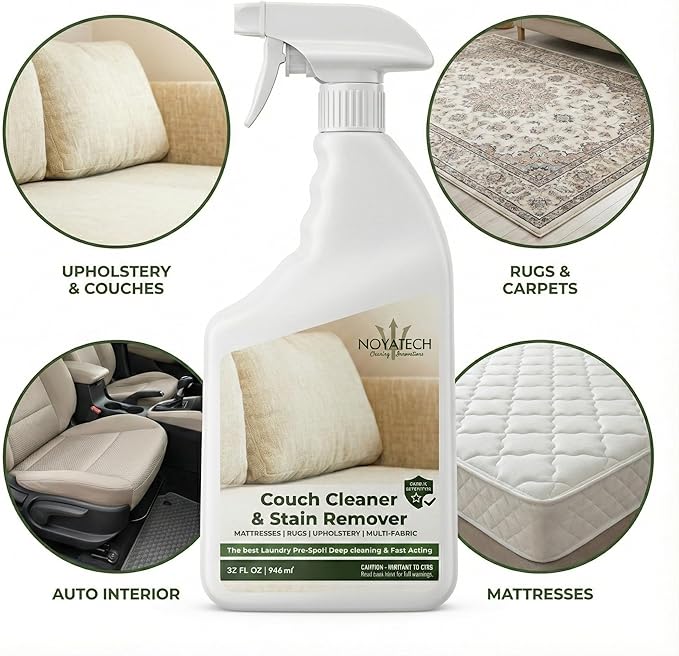 Travel size Couch Cleaner and Stain Remover. For sofas, car upholstery, carpets, rugs, mattresses, dining chairs, all Fabrics. Safe, for kids and pets.