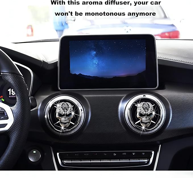 Gothic Skull Car Air Freshener Vent Clips with 2 Pads, Halloween Scented Car Accessories for Men Women, Automotive Interior Decor and Cool Car Fresheners for Men， Spooky Gift Idea-A4
