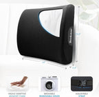 Brookstone BK1209 - Luxurious Lumbar Support Pillow for Car or Office Chair, Back Cushion with Premium Grade Memory Foam, Breathable and Washable Cover, Adjustable Strap