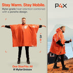 PREPARED4X Emergency Mylar Poncho – Survival Rain Poncho with Hood – Lightweight, Compact, Reusable Emergency Blanket Poncho for Hiking, Camping, Thermal Gear, Car Kit, Outdoors