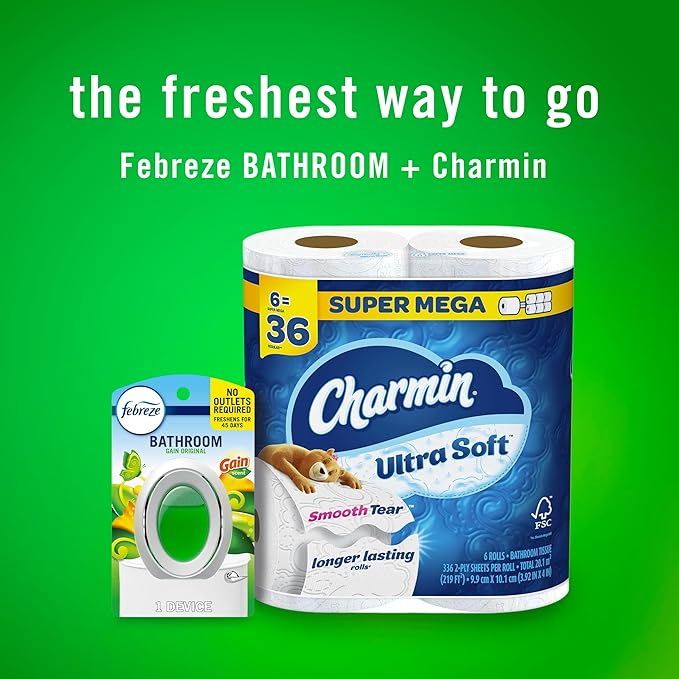 Febreze Bathroom Air Freshener, Odor-Fighting, Plug-In Alternative, Air Fresheners for Home, Bathroom and Kitchen, Closet, Pet & Litter Box Odor Fighter, Gain Original Scent, Multicolor, 4 Count