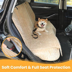 Dog Car Seat Cover for Front or Back Seat, Soft Flannel Pet Car Seat Protector with Waterproof Layer, Non-Slip Washable Dog Car Bed Mat for Travel (LightCoffee Back)