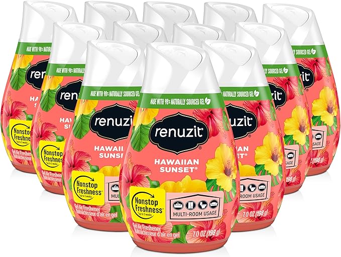 Renuzit Adjustable Solid Gel Air Freshener Cones, Hawaiian Sunset, Nonstop Freshness, 7 Oz, 12 Count