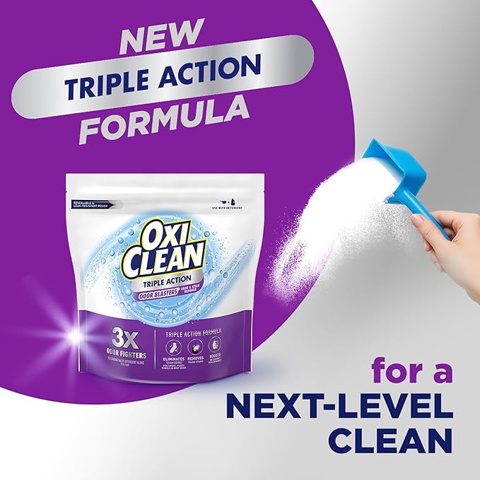 OxiClean Triple Action Odor Blasters, Removes Stains and Eliminates Tough Odors, Stain Remover Powder, Use with Detergent, Color-Safe and Chlorine-Free, 4 Lbs, Pack of 1