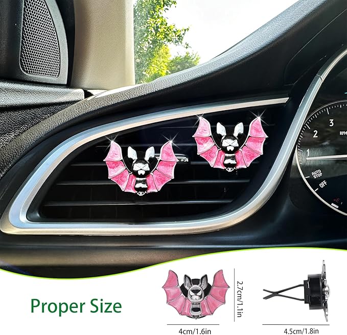 Bat Air Vent Clips,2pcs Pink Black Vampire Bat Car Air Freshener Vent Clips Cute Goth Car Accessories Halloween Gothic Decor Gift,Refillable Essential Oil Outlet Diffusers