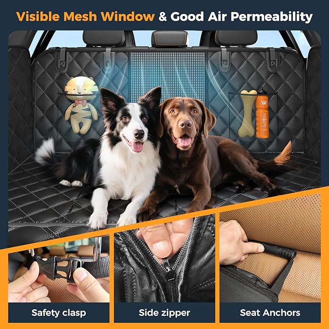 Dog Car Seat Cover for Back Seat, Hard Bottom Back Seat Extender for Dogs - Supports 400lbs,New Waterproof, Scratch Resistant, Anti Slip Portable Dog Hammock,Suitable for Cars, SUVs and Trucks（BLACK）
