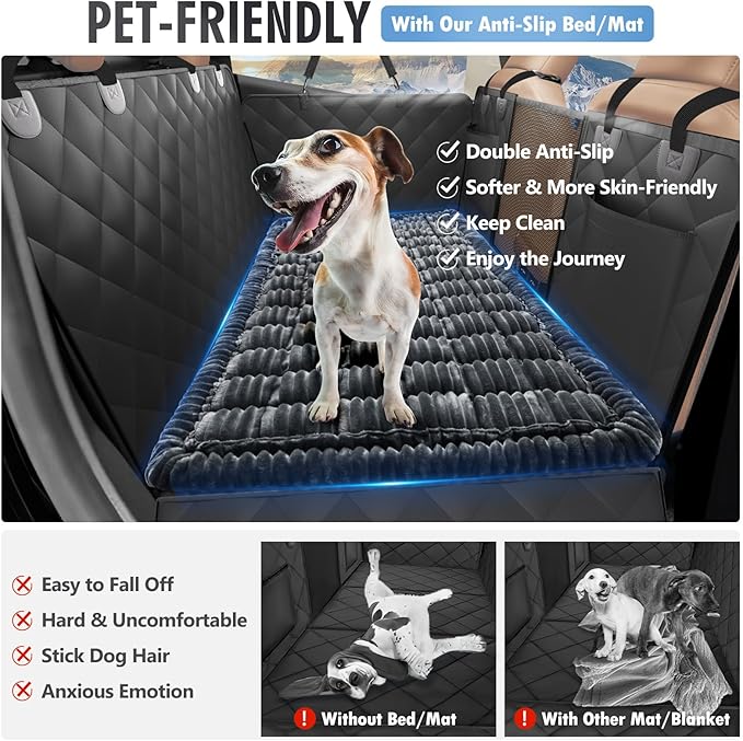 Backseat Dog Bed Non-Slip, Dog Bed for Car Back Seat Soft and Comfortable, Back Seat Pet Bed Mat for Travel, Pet Car Blanket for Backseat Extender and Seat Covers Grey (51”X 23.5”)