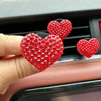 Crystal Heart Car Air Vent Clips, Sparkly Rhinestone Bling Diamond Auto Freshener Holder 4 Pack with Fragrance (Red, Ocean)