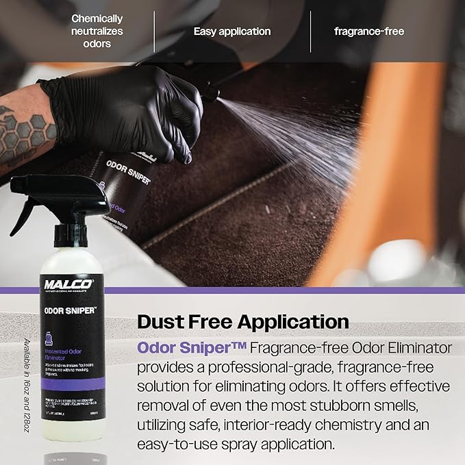 Malco Odor Sniper - Fragrance Free Odor Eliminator for Car Interiors/Penetrates Odors at the Source/Chemically Neutralizes Foul Scents in Your Vehicle / 1 Gallon (199001)