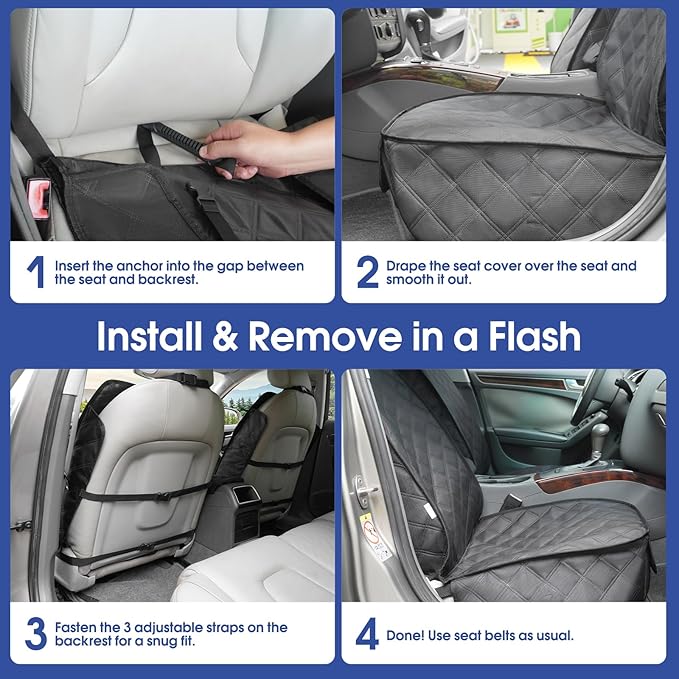 Heavy Duty Dog Front Seat Cover with Side Flaps - 900D Waterproof Car Seat Cover, Protects from Dirt, Fur & Scratches, Fits Captain Seats, Cars SUV Trucks Minivans(2-Pack)