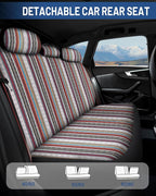 Baja Saddle Blanket Car Seat Covers Front Set with Seat Belt Pads, Washable Breathable Striped Woven Cloth Seat Covers for Cars, SUV, Truck, Airbag Compatible(Red)
