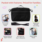 J.L. Childress Cool 'N Cargo Stroller and Wagon Cooler and Organizer - Universal Fit - Insulated - Attaches to Strollers, Wagons, Walkers and Wheelchairs - Large Capacity - Black
