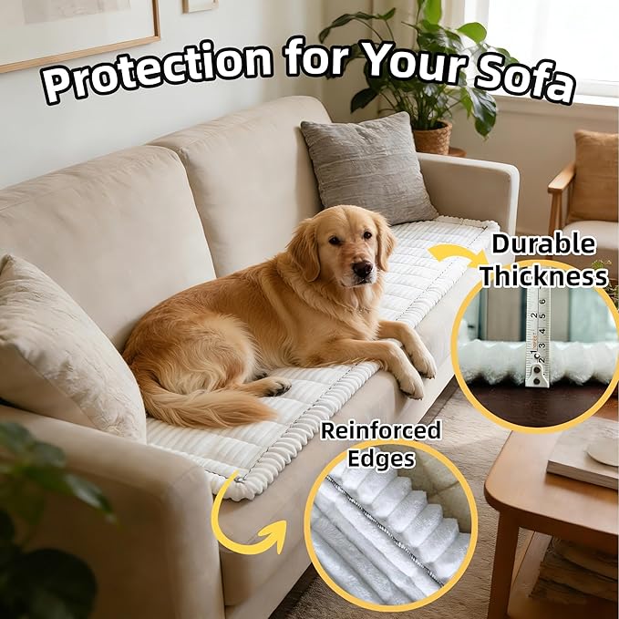 Dog Car Seat Cover, Pet Couch Covers for Car and Sofa, Non-Slip Backseat Pet Bed Mat, Machine Washable, Soft Plush Travel Seat Protector with Portable Storage Bag (White,23.6''×59'')