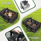 Expandable Cat Carrier for 2 Cats, Double Compartment Large Pet Carrier for Long Distance Car Travel, Includes 2 Portable Litter Boxes, Foldable Multi-Cat Travel for Road Trips & Camping, Black